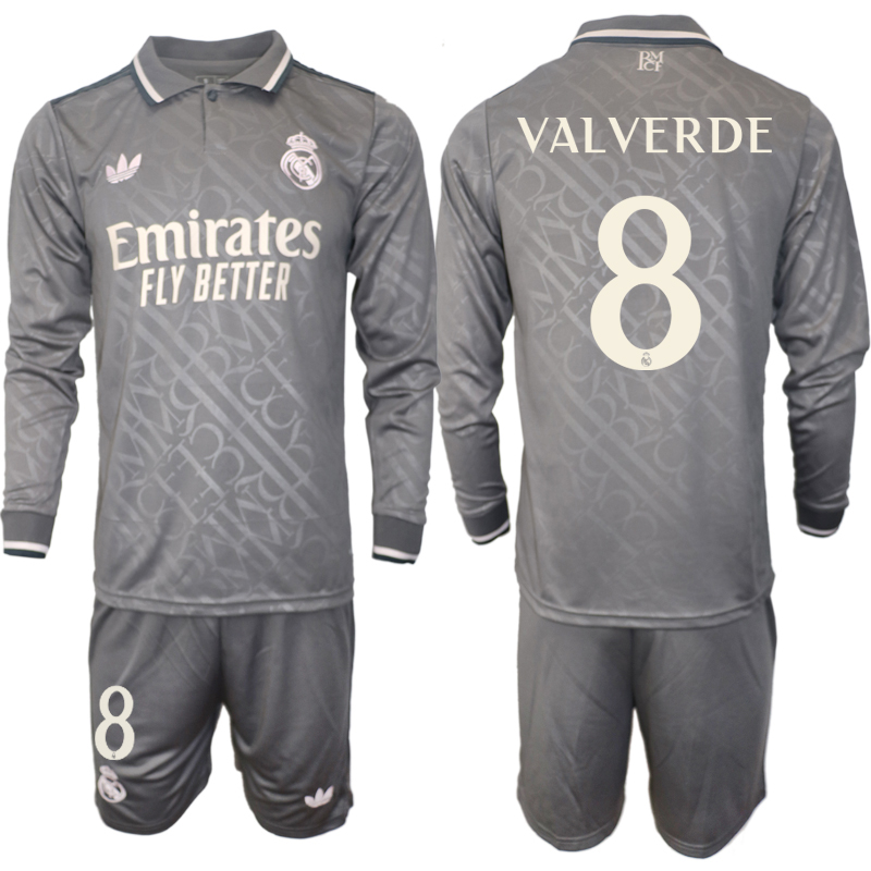 Men 2024-2025 Club Real Madrid away Long Sleeves Grey #8 Soccer Jerseys